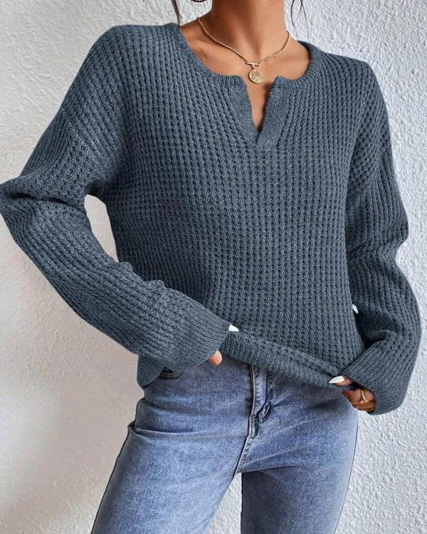 Artemis - V-neck Waffle Sweater