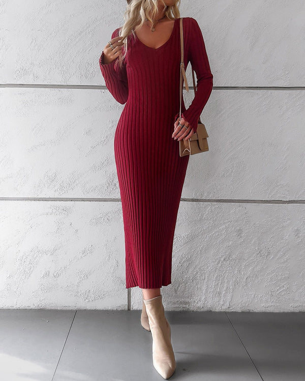 Azalea - V-Neck Slim Fit Knit Dress