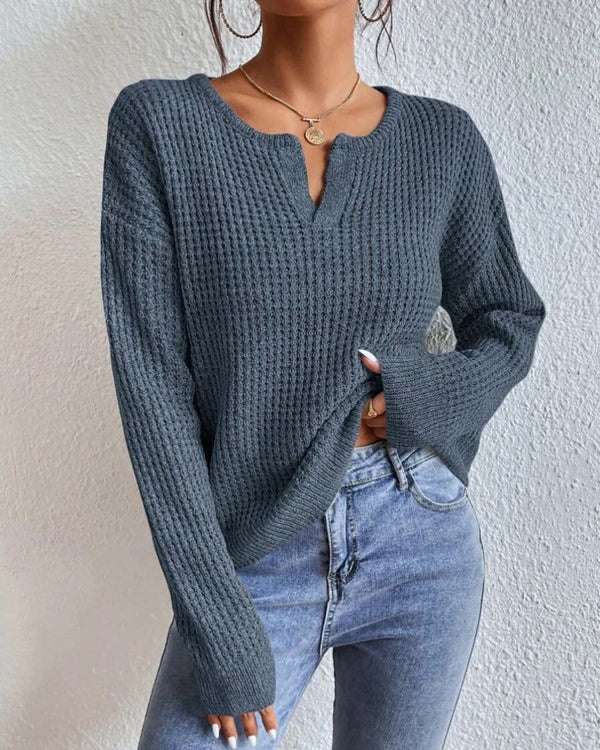 Artemis - V-neck Waffle Sweater