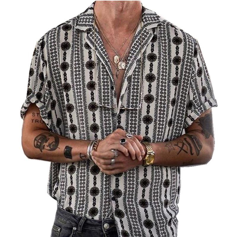 Cyrax - Men's Lapel Print Casual Shirt