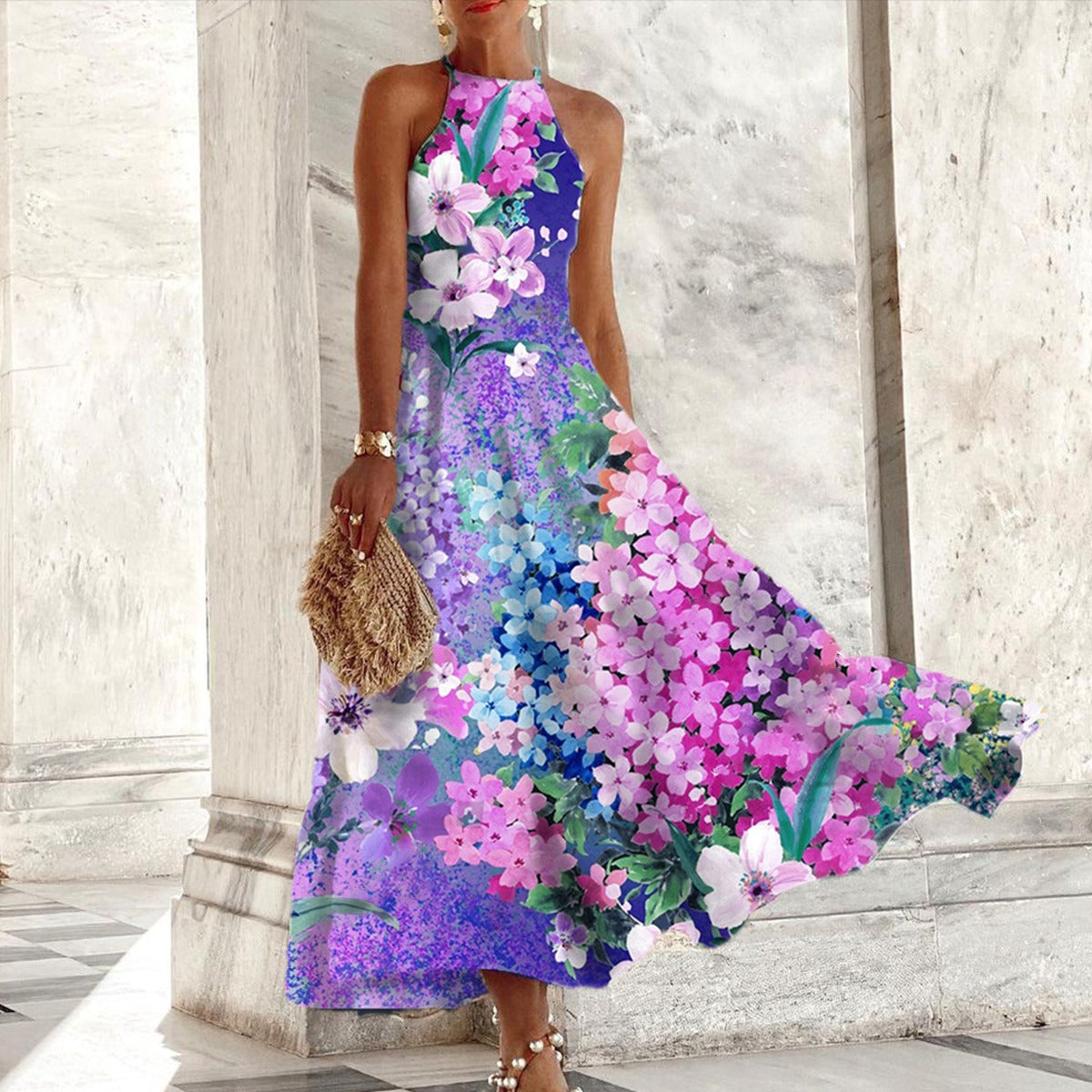 Maren - Floral Print Sleeveless Maxi Dress