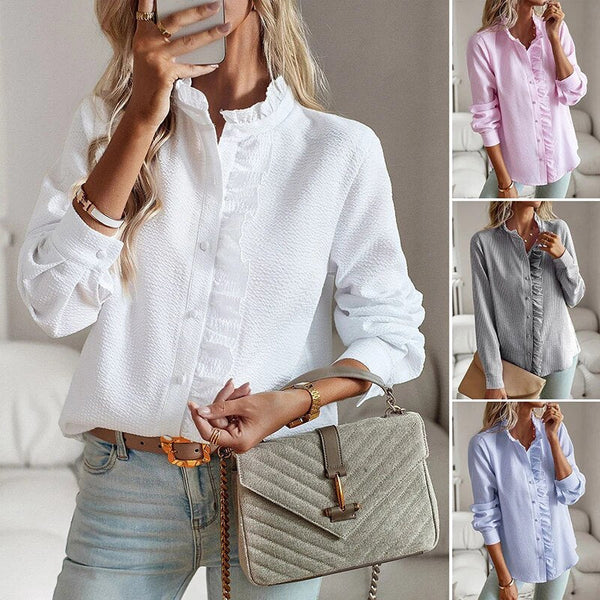 Yumi - Ruffled Front Button-Up Blouse