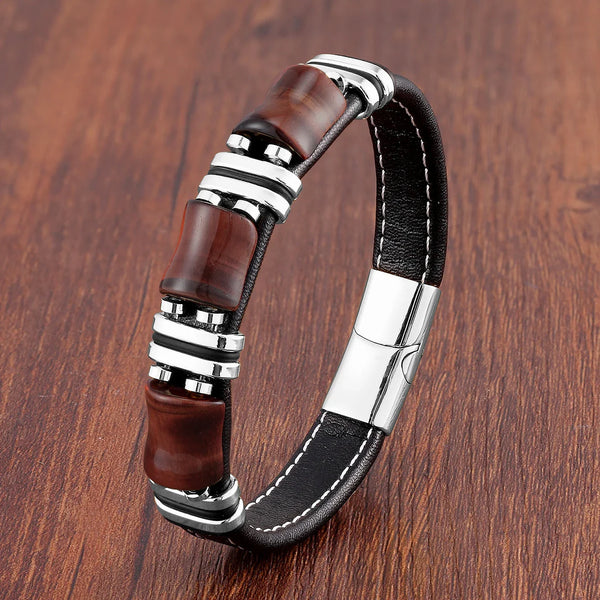 TigerSpirit - Natural Tiger Eye Stone Leather Bracelet - Strength & Protection