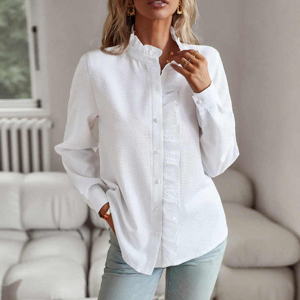 Yumi - Ruffled Front Button-Up Blouse